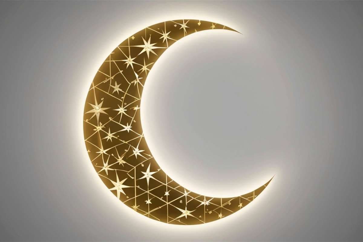 Croissant de lune doré et étoiles, symbole islamique pour illustrer l'interprétation des rêves d'accident