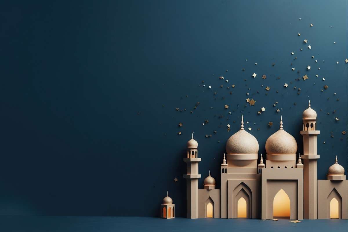 Mosquée miniature sous un ciel étoilé pour illustrer le rêve d'accident de voiture en islam