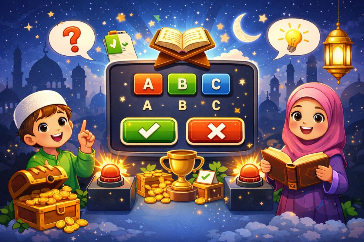Deux enfants qui répondent à un quiz sur l'islam